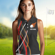 Load image into Gallery viewer, Women Sleeveless Golf polo shirts flame golf ball sport Custom golf outfit for ladies | Black NQS10066