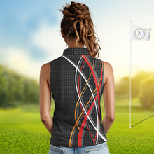 Load image into Gallery viewer, Women Sleeveless Golf polo shirts flame golf ball sport Custom golf outfit for ladies | Black NQS10066