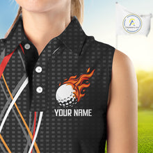 Load image into Gallery viewer, Women Sleeveless Golf polo shirts flame golf ball sport Custom golf outfit for ladies | Black NQS10066