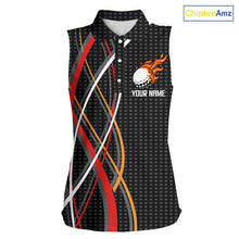 Load image into Gallery viewer, Women Sleeveless Golf polo shirts flame golf ball sport Custom golf outfit for ladies | Black NQS10066