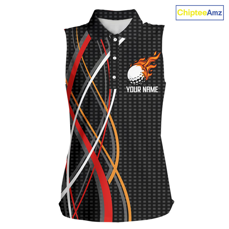 Women Sleeveless Golf polo shirts flame golf ball sport Custom golf outfit for ladies | Black NQS10066