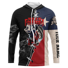 Load image into Gallery viewer, Texas Bass fishing patriotic Hooked on freedom Custom name performance long sleeves fishing shirts NQS2053