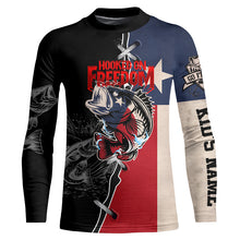 Load image into Gallery viewer, Texas Bass fishing patriotic Hooked on freedom Custom name performance long sleeves fishing shirts NQS2053