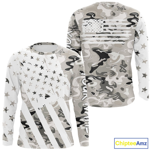 American flag Light gray camo fishing personalized patriotic UV Protection camouflage Fishing jersey NQS10367