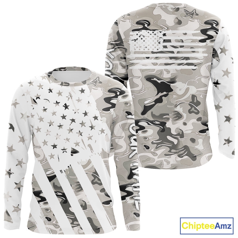 American flag Light gray camo fishing personalized patriotic UV Protection camouflage Fishing jersey NQS10367
