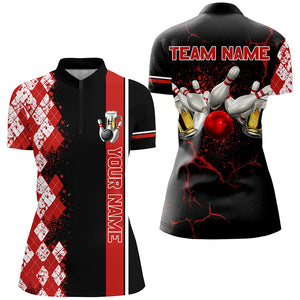 Black and Red Argyle Pattern Bowling Beer Custom Bowling Shirts For Women Bowling Team League Jerseys NQS8418