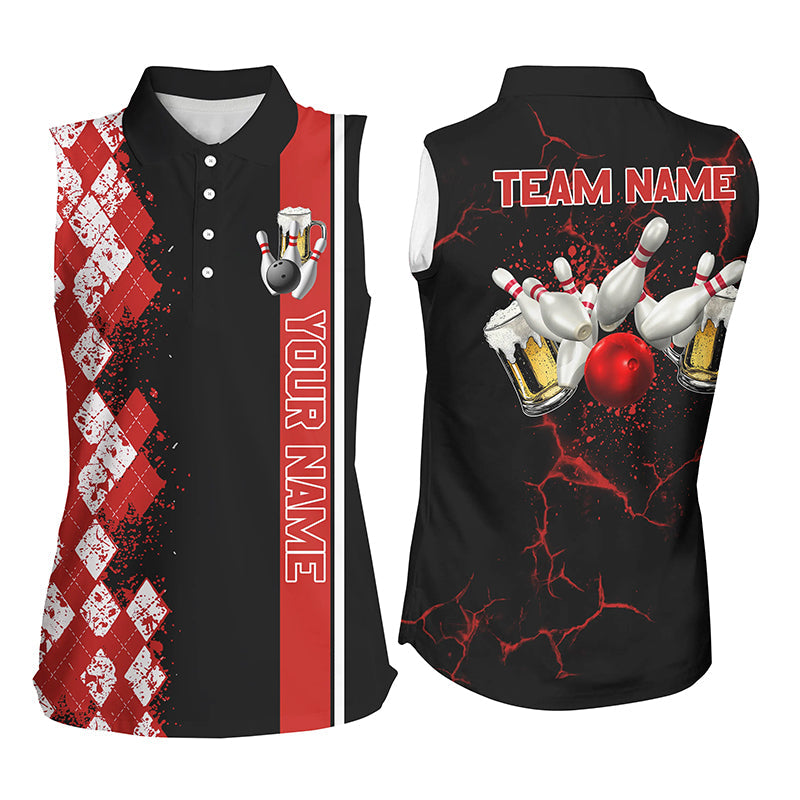 Black and Red Argyle Pattern Bowling Beer Custom Bowling Sleeveless Polo Shirts Bowling Team Jerseys NQS8418