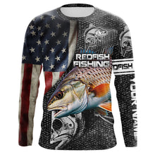 Load image into Gallery viewer, Redfish red drum fishing fish skeleton American flag Custom sun protection long sleeve fishing shirts NQS4053