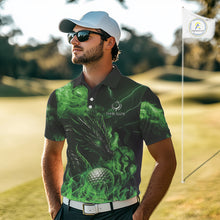 Load image into Gallery viewer, Green Flame Dragon Golf polo shirts For Men Custom Dragon team mens golf outfits, gift for golf lover NQS10791