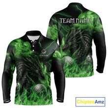 Load image into Gallery viewer, Green Flame Dragon Golf polo shirts For Men Custom Dragon team mens golf outfits, gift for golf lover NQS10791