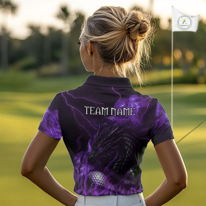 Purple Flame Dragon Women Golf polo shirts Custom Dragon team ladies golf outfit, gift for golf lover NQS10792