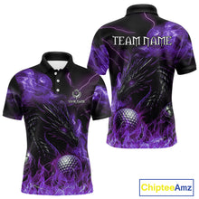 Load image into Gallery viewer, Purple Flame Dragon Golf polo shirt For Men Custom Dragon team mens golf outfits, gift for golf lover NQS10792