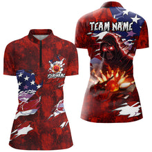 Load image into Gallery viewer, Personalized Red Grunge American flag Skull Bowling shirt for Women Custom Team's Name Bowler Jerseys NQS8851