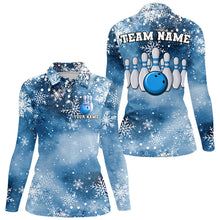 Load image into Gallery viewer, Blue Snowflake Christmas pattern Women&#39;s Bowling shirt Custom Christmas Team Bowling League Jersey NQS8854