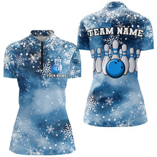 Load image into Gallery viewer, Blue Snowflake Christmas pattern Women&#39;s Bowling shirt Custom Christmas Team Bowling League Jersey NQS8854