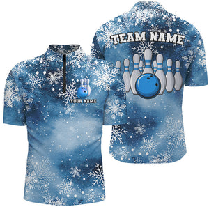 Blue Snowflake Christmas pattern Men's Bowling shirt Custom Christmas Team Bowling League Jersey NQS8854