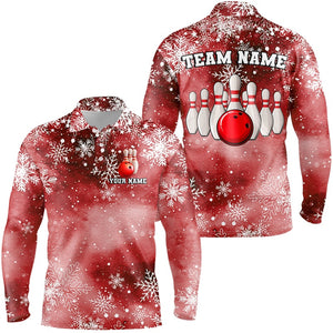 Red Snowflake Christmas pattern Men's Bowling shirt Custom Christmas Team Bowling League Jersey NQS8855