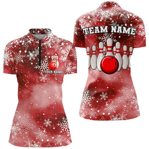 Red Snowflake Christmas pattern Women's Bowling shirt Custom Christmas Team Bowling League Jersey NQS8855