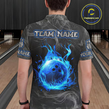 Load image into Gallery viewer, Grey Smoke Blue Flame Skull Bowling Polo, Quarter Zip Shirts For Men Custom Team Bowling Jerseys NQS11182