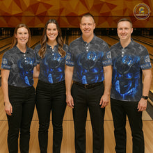 Load image into Gallery viewer, Grey Smoke Blue Flame Skull Bowling Polo, Quarter Zip Shirts For Women Custom Team Bowling Jerseys NQS11182