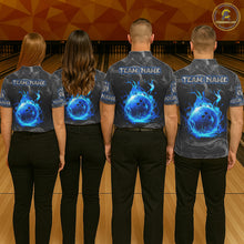 Load image into Gallery viewer, Grey Smoke Blue Flame Skull Bowling Polo, Quarter Zip Shirts For Women Custom Team Bowling Jerseys NQS11182