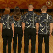 Load image into Gallery viewer, Black and Gold Camo Flame Bowling Polo, Quarter Zip Shirts For Women Custom Team Bowling Jerseys NQS11183