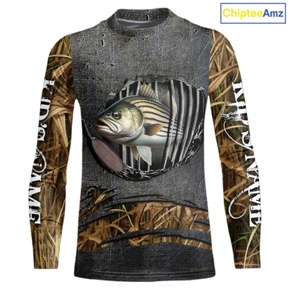 Striped Bass fishing camo metal grunge pattern Custom striper fishing shirts fishing gifts NQS11371