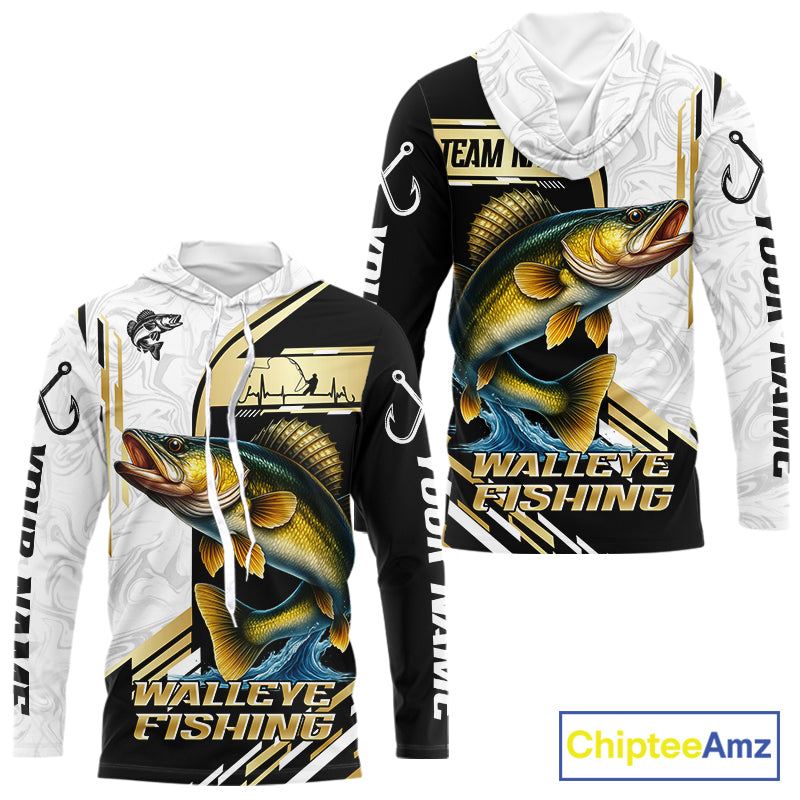 Personalized Walleye fishing shirts Custom sun protection Walleye fishing team jerseys | Gold NQS11372