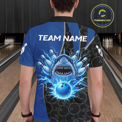 Black and blue lightning thunder shark bowling jerseys men custom bowling outfit men NQS11379
