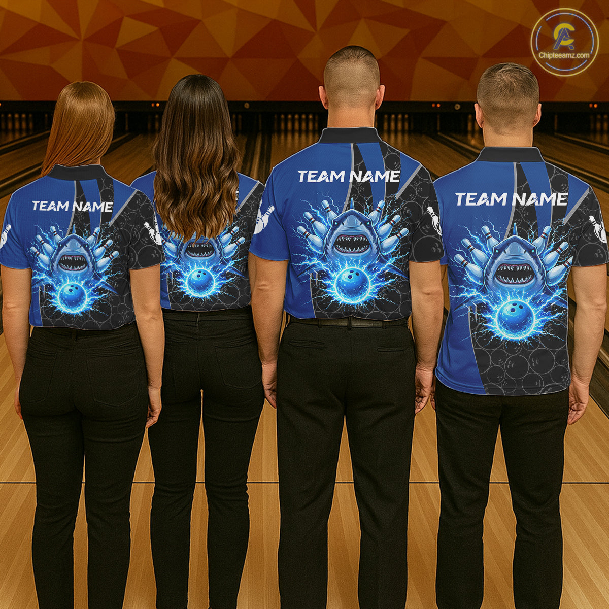 Black and blue lightning thunder shark bowling jerseys women custom bowling outfit ladies NQS11379