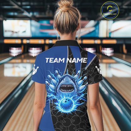 Black and blue lightning thunder shark bowling jerseys women custom bowling outfit ladies NQS11379