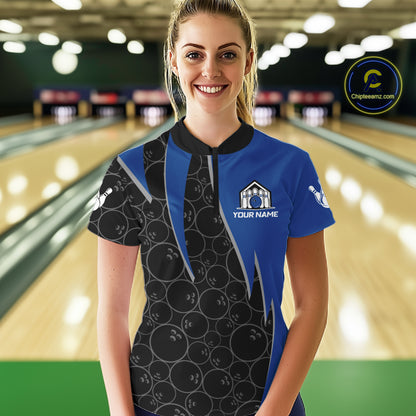 Black and blue lightning thunder shark bowling jerseys women custom bowling outfit ladies NQS11379