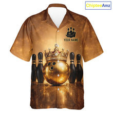 Load image into Gallery viewer, Black and Gold crown Bowling ball pins Bowling Hawaiian Shirts Custom Bowling Team league jerseys NQS11593