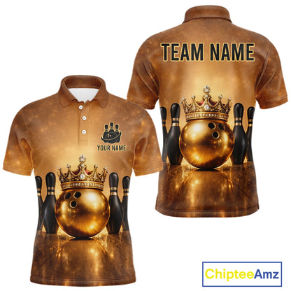 Black and Gold crown Bowling ball pins Bowling Shirts for Men Custom Bowling Team league jerseys NQS11593