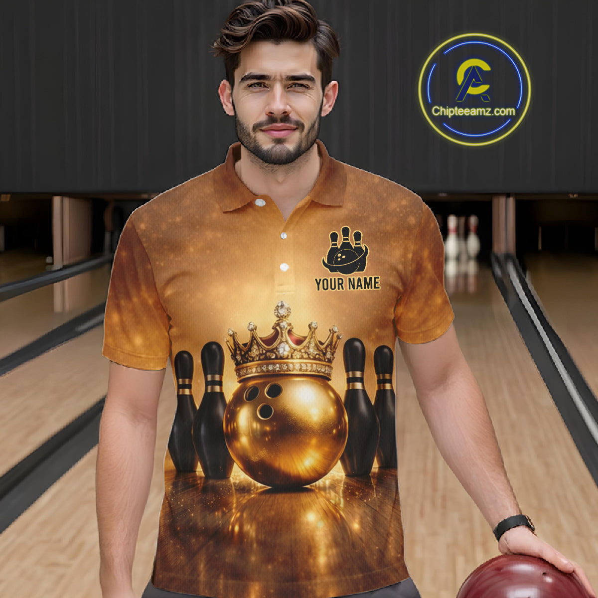 Black and Gold crown Bowling ball pins Bowling Shirts for Men Custom Bowling Team league jerseys NQS11593