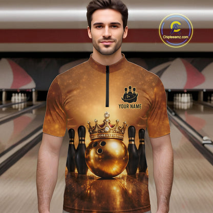 Black and Gold crown Bowling ball pins Bowling Shirts for Men Custom Bowling Team league jerseys NQS11593