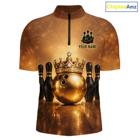Black and Gold crown Bowling ball pins Bowling Shirts for Men Custom Bowling Team league jerseys NQS11593
