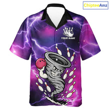 Load image into Gallery viewer, Custom Purple Bowling Jersey Lightning Thunder Funny Tornado Hawaiian Bowling Shirt, bowling uniforms NQS11594