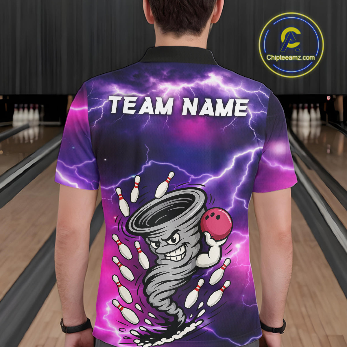 Custom Purple Bowling Jersey Lightning Thunder Funny tornado Bowling Shirts for Men, bowling uniforms NQS11594