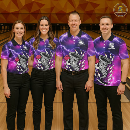 Custom Purple Bowling Jersey Lightning Thunder Funny tornado Bowling Shirts for Men, bowling uniforms NQS11594