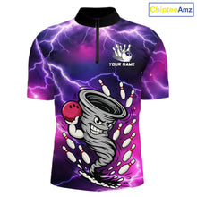 Load image into Gallery viewer, Custom Purple Bowling Jersey Lightning Thunder Funny tornado Bowling Shirts for Men, bowling uniforms NQS11594