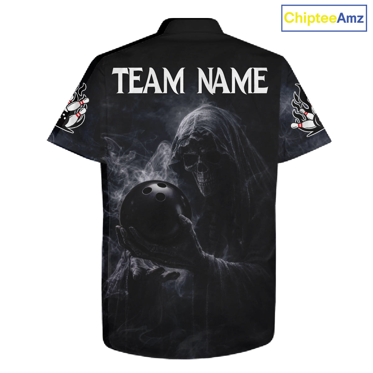 Custom Smoke Skull reaper Bowling Hawaiian Shirts, Team bowling outfit Jerseys NQS11596