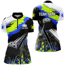 Load image into Gallery viewer, Womens Polo, Quarter Zip bowling shirts Custom black ball green blue camo Bowling Team League Jerseys NQS7741