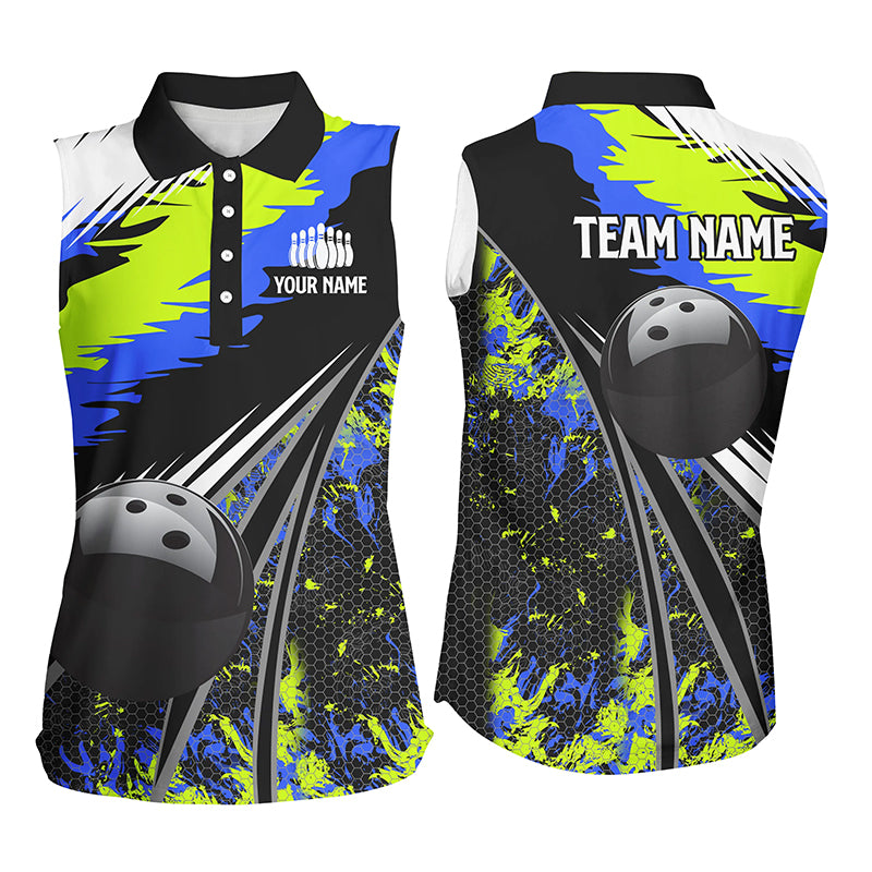 Women Sleeveless Polo bowling shirts Custom black ball green blue camo Bowling Team League Jerseys NQS7741