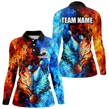 Load image into Gallery viewer, Blue and orange two sides Flame bowling Polo, Quarter Zip shirts for women Custom Bowling Team Jerseys NQS7749