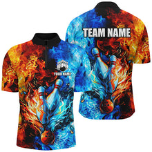 Load image into Gallery viewer, Blue and orange two sides Flame bowling Polo, Quarter Zip shirts for men Custom Bowling Team Jerseys NQS7749