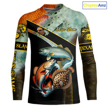 Load image into Gallery viewer, Redfish, Trout, Flounder fishing scales Custom long sleeve fishing shirts, TX Slam fishing jerseys NQS10217