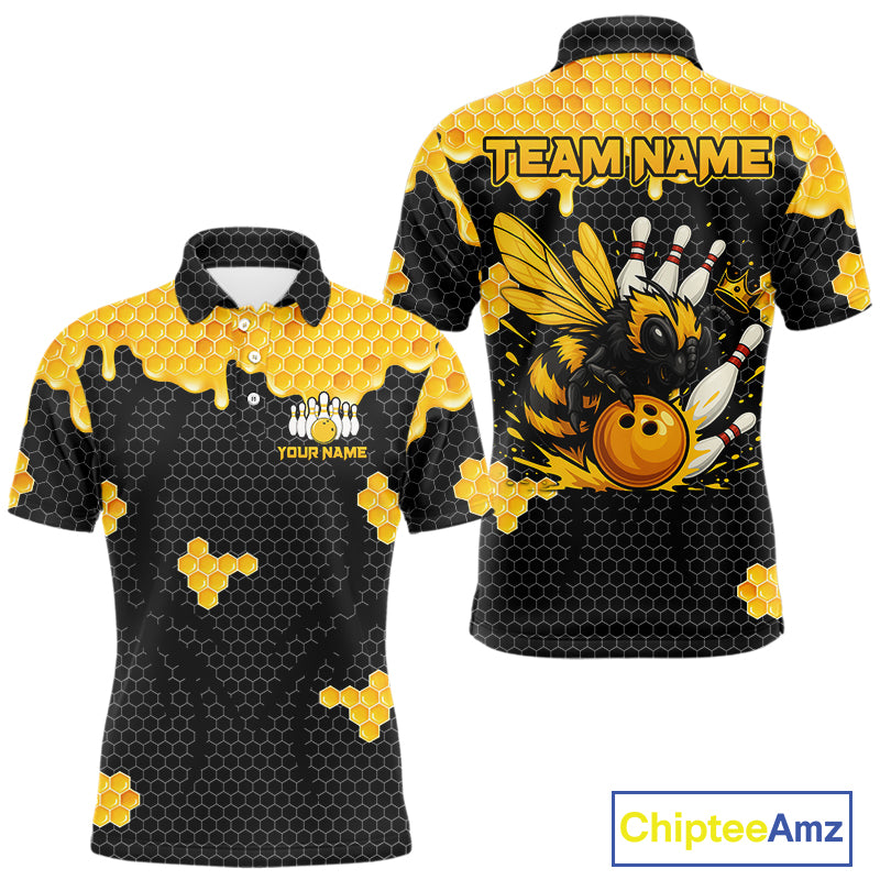 Custom Black and Yellow Honey Bee Bowling Shirts For Men, Bee Bowling Team Bowlers Outfit NQS10376