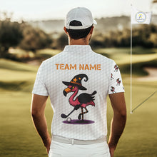 Load image into Gallery viewer, Funny Mens golf polo shirt custom Halloween flamingo pattern white golf shirts NQS10377