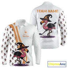 Load image into Gallery viewer, Funny Mens golf polo shirt custom Halloween flamingo pattern white golf shirts NQS10377